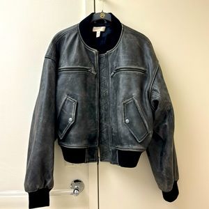 H&M Genuine Leather bomber jacket. Size Small